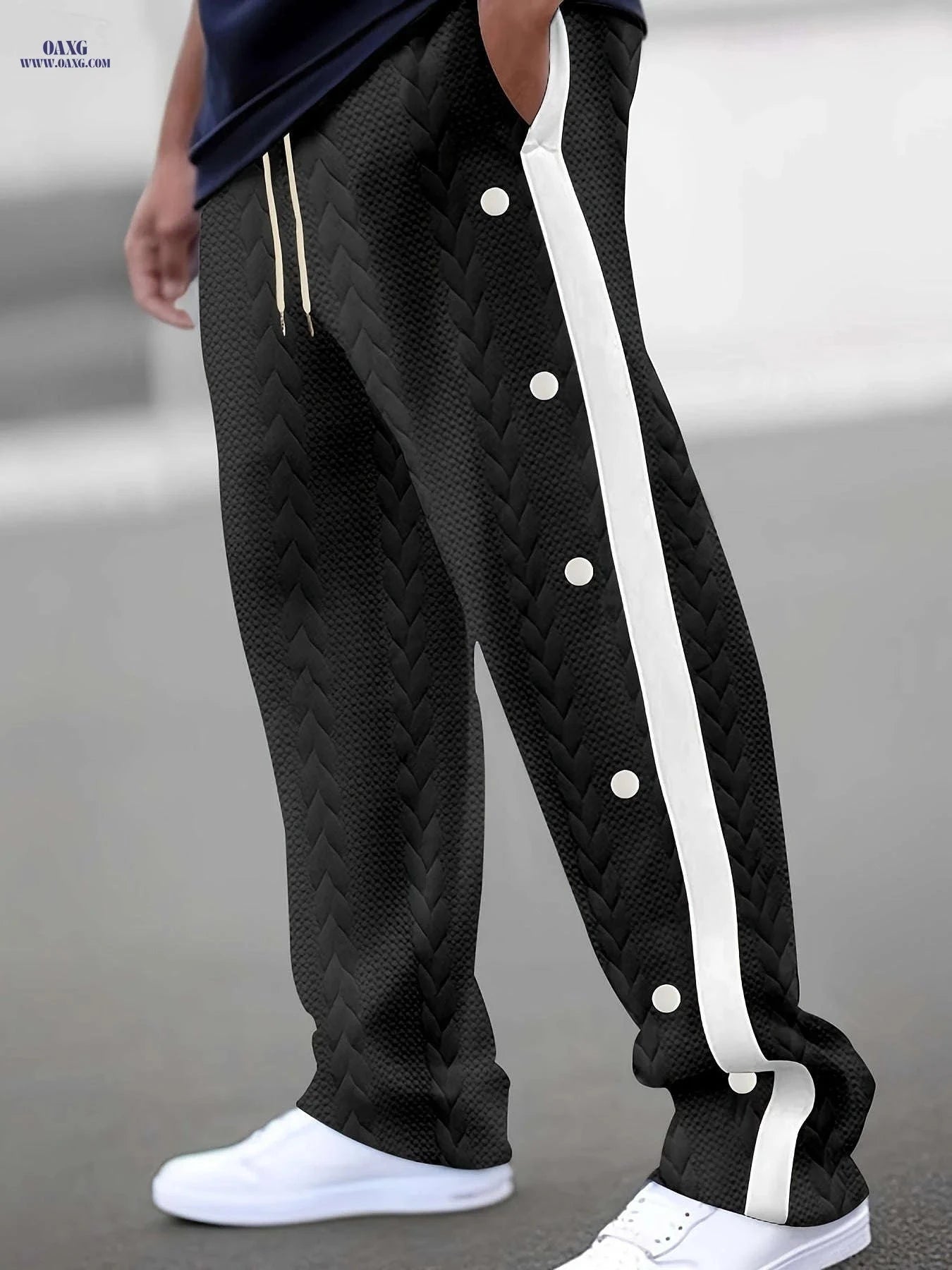 Men's Jacquard Casual Sports Pants - Color Block, Regular Fit Style   OAXG 