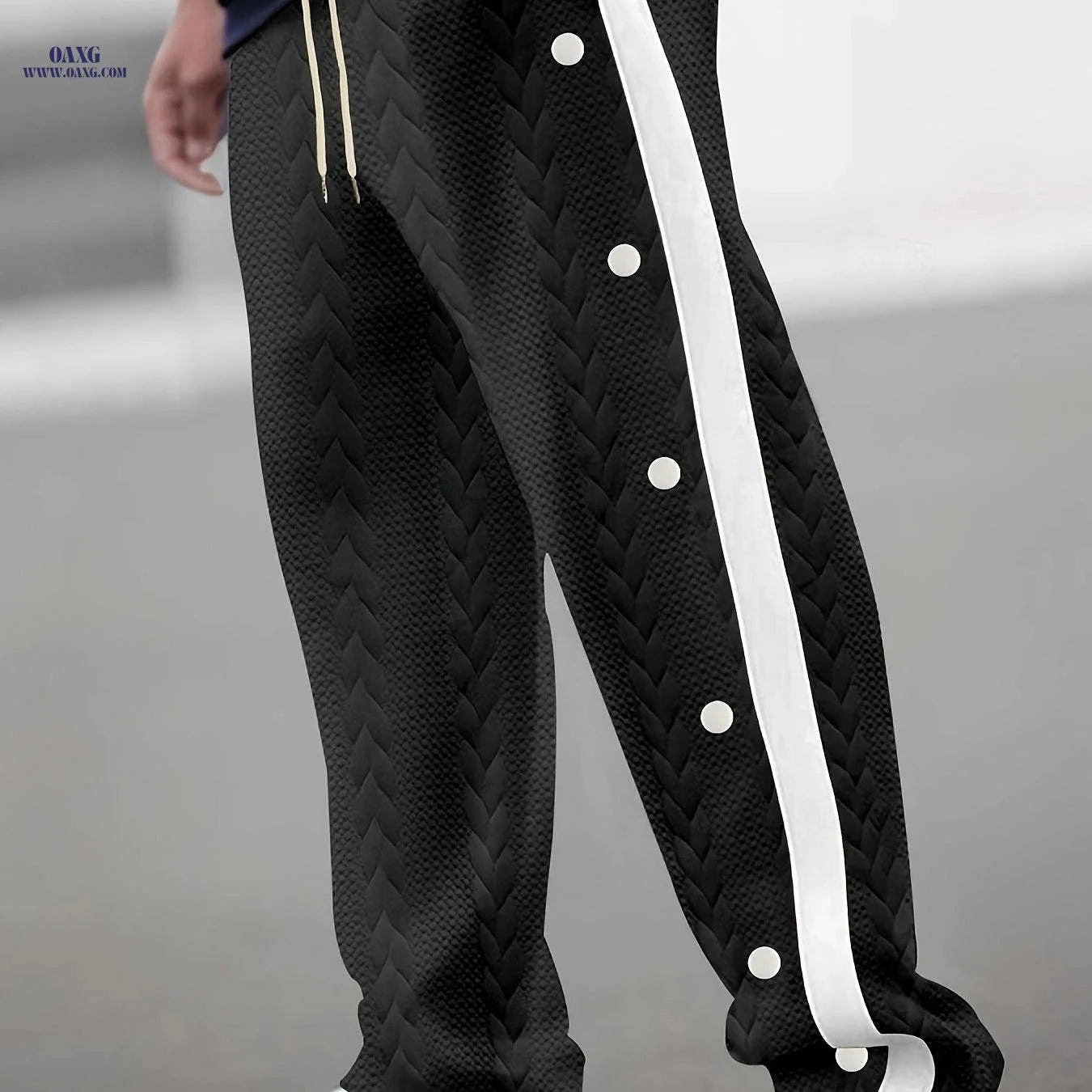 Men's Jacquard Casual Sports Pants - Color Block, Regular Fit Style   OAXG White / FR S