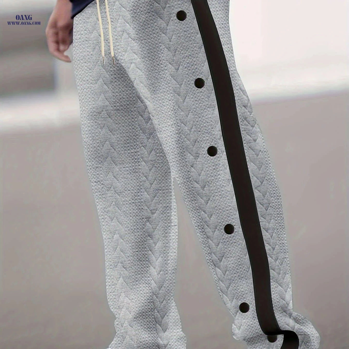 Men's Jacquard Casual Sports Pants - Color Block, Regular Fit Style   OAXG White / FR S