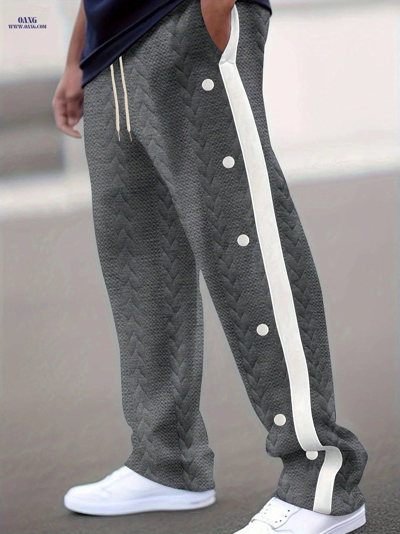 Men's Jacquard Casual Sports Pants - Color Block, Regular Fit Style   OAXG White / FR S