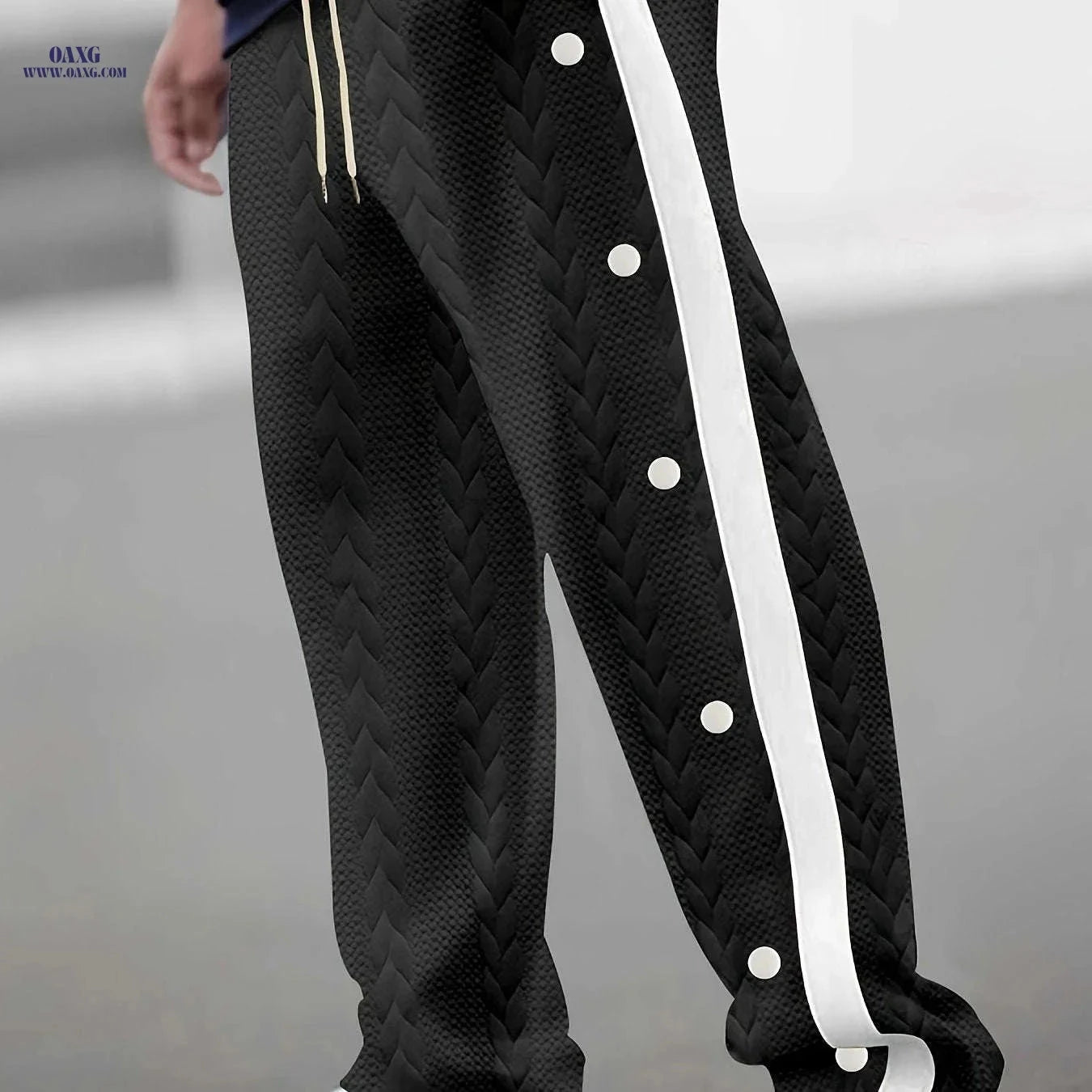 Men's Jacquard Casual Sports Pants - Color Block, Regular Fit Style   OAXG White / FR S