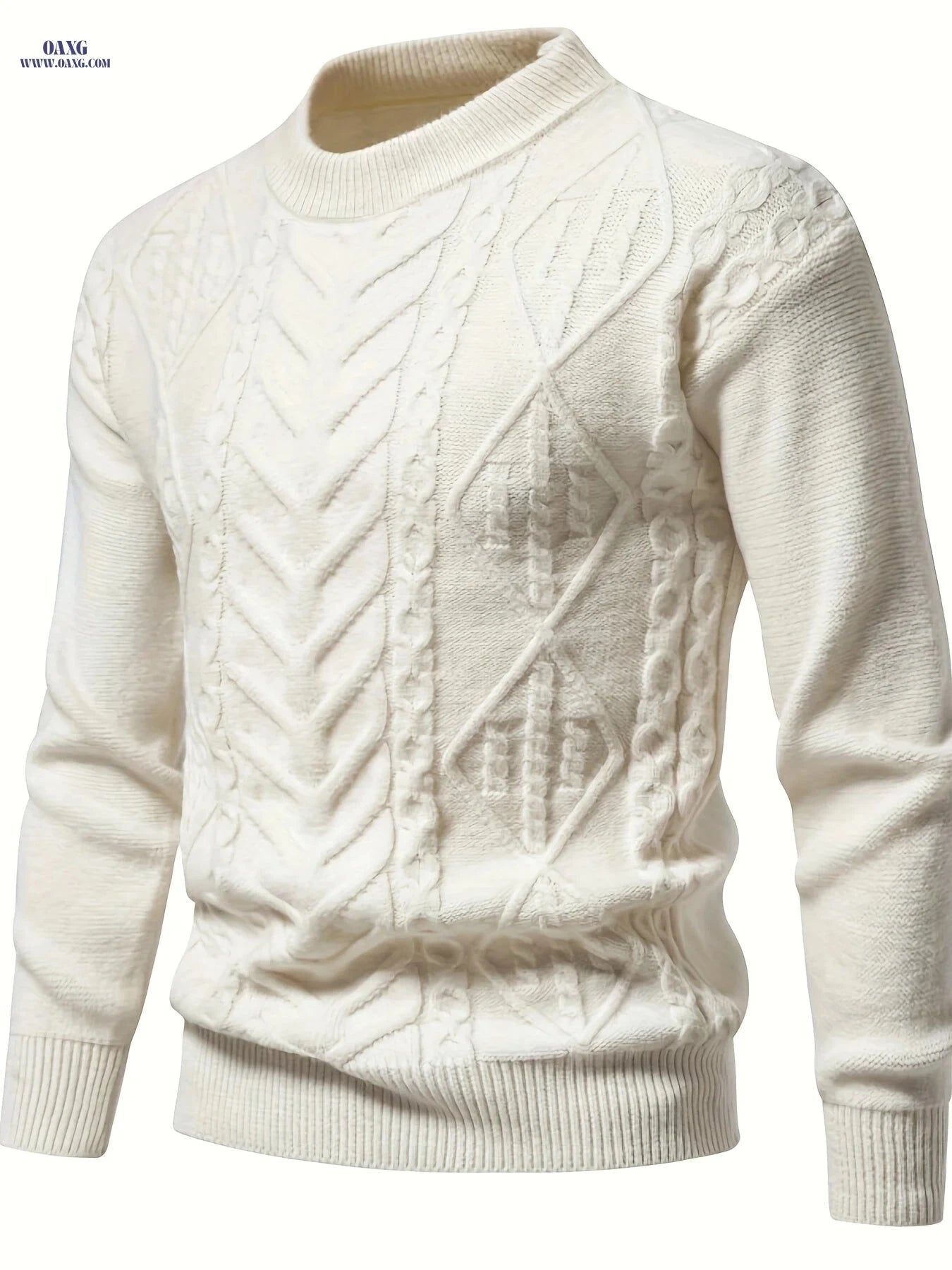 Men's Jacquard Crewneck Pullover Sweater - Casual Fall/Winter Style   OAXG 