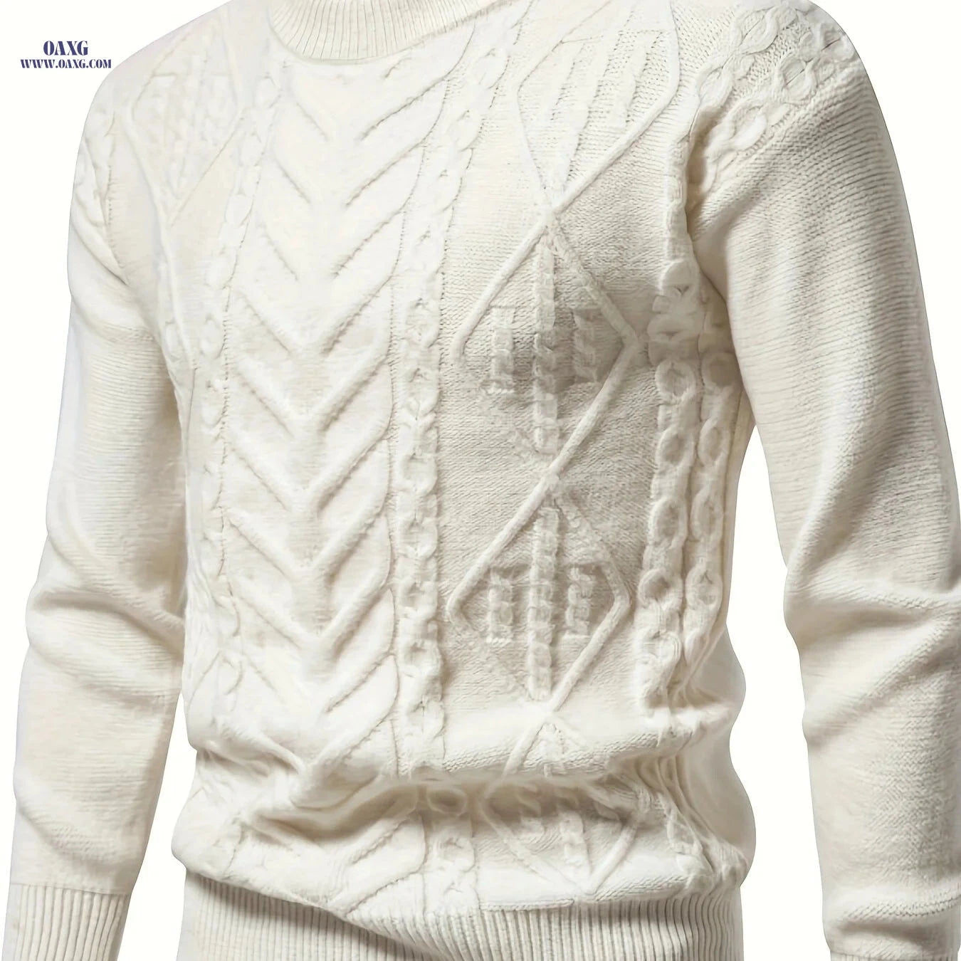 Men's Jacquard Crewneck Pullover Sweater - Casual Fall/Winter Style   OAXG 