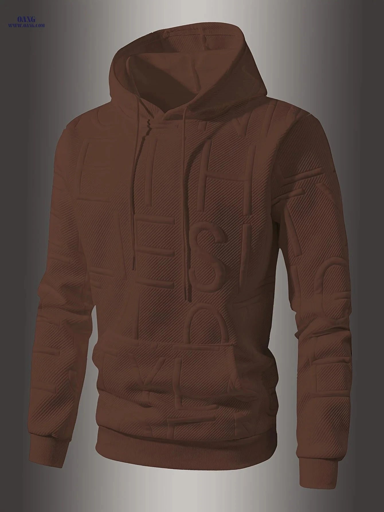 Men's Jacquard Letter Hooded Sweatshirt - Casual Spring/Fall Style   OAXG 