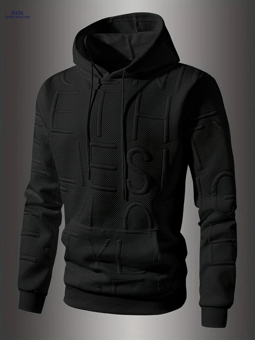 Men's Jacquard Letter Hooded Sweatshirt - Casual Spring/Fall Style   OAXG 
