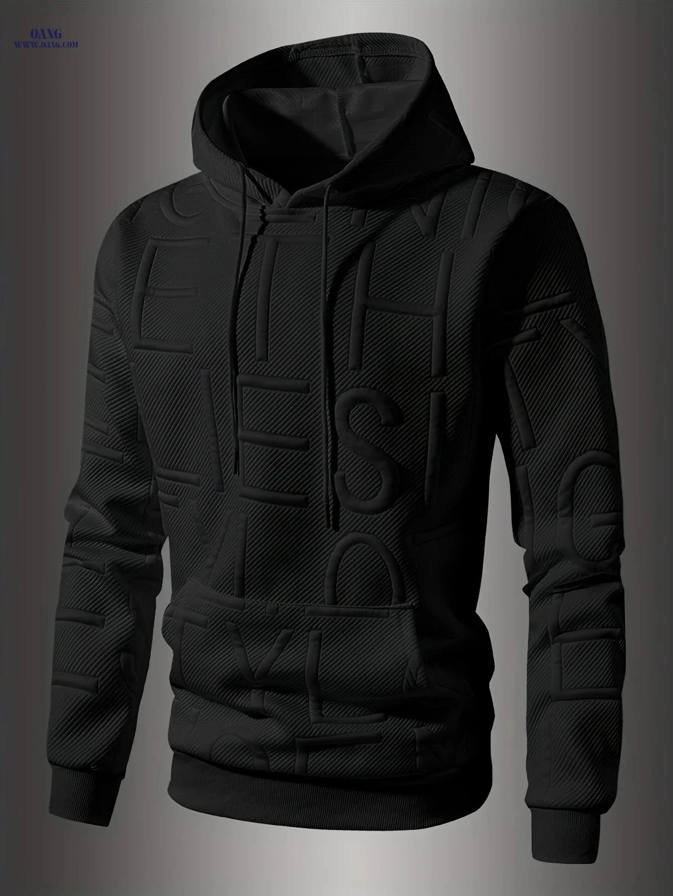 Men's Jacquard Letter Hooded Sweatshirt - Casual Spring/Fall Style   OAXG 