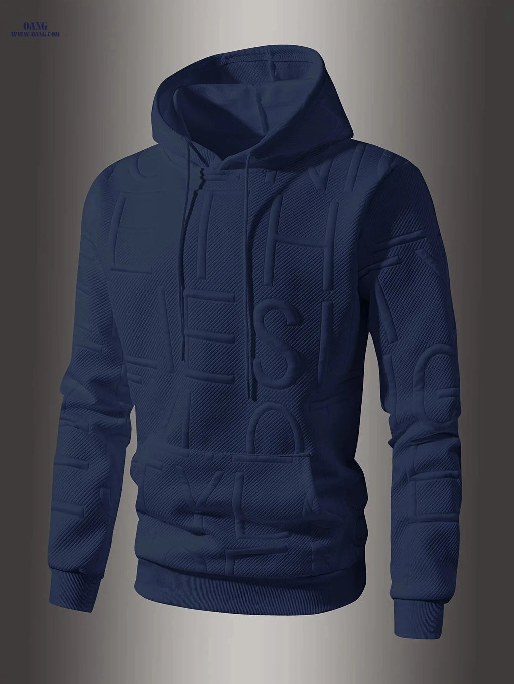 Men's Jacquard Letter Hooded Sweatshirt - Casual Spring/Fall Style   OAXG 