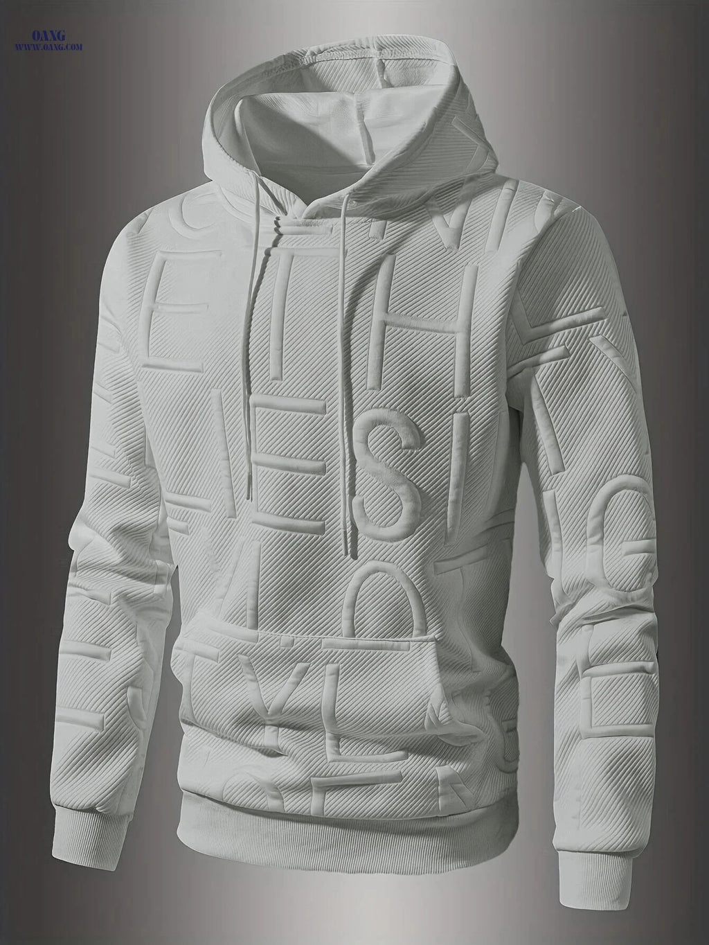 Men's Jacquard Letter Hooded Sweatshirt - Casual Spring/Fall Style   OAXG 