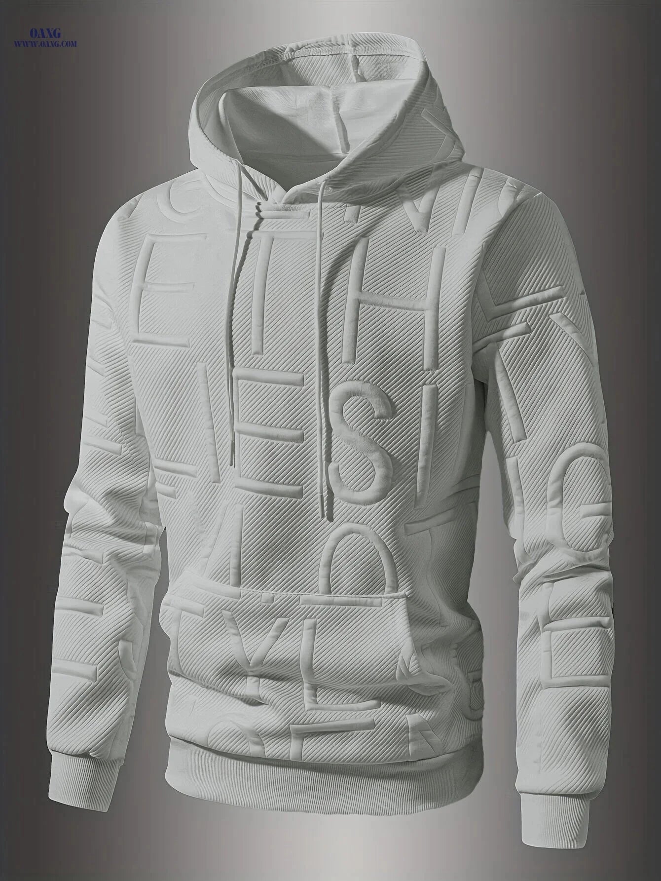 Men's Jacquard Letter Hooded Sweatshirt - Casual Spring/Fall Style   OAXG 