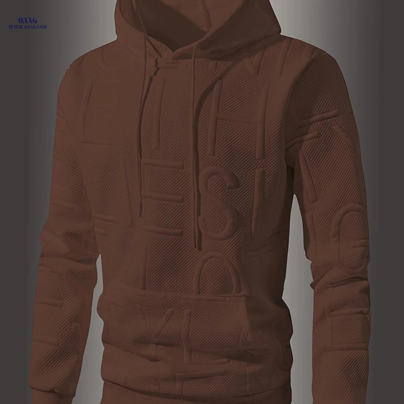Men's Jacquard Letter Hooded Sweatshirt - Casual Spring/Fall Style   OAXG 