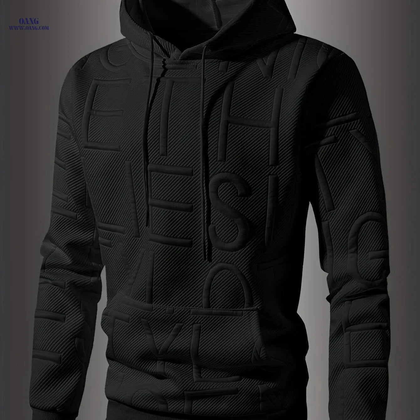 Men's Jacquard Letter Hooded Sweatshirt - Casual Spring/Fall Style   OAXG 