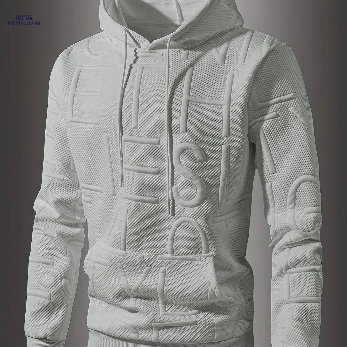 Men's Jacquard Letter Hooded Sweatshirt - Casual Spring/Fall Style   OAXG White / FR XS