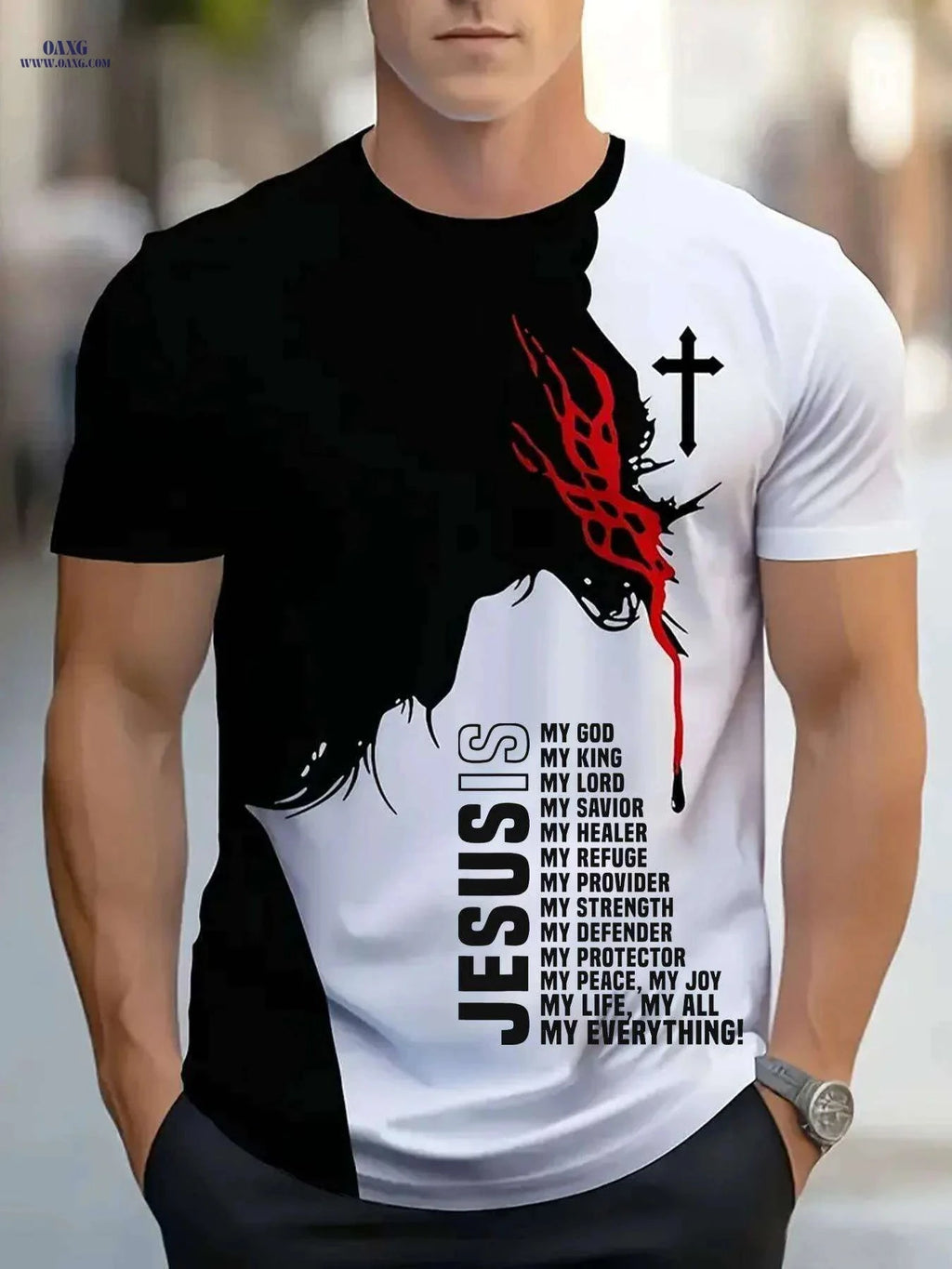 Men's Jesus Cross T-Shirt - Inspirational Black & White Graphic Tee   OAXG 