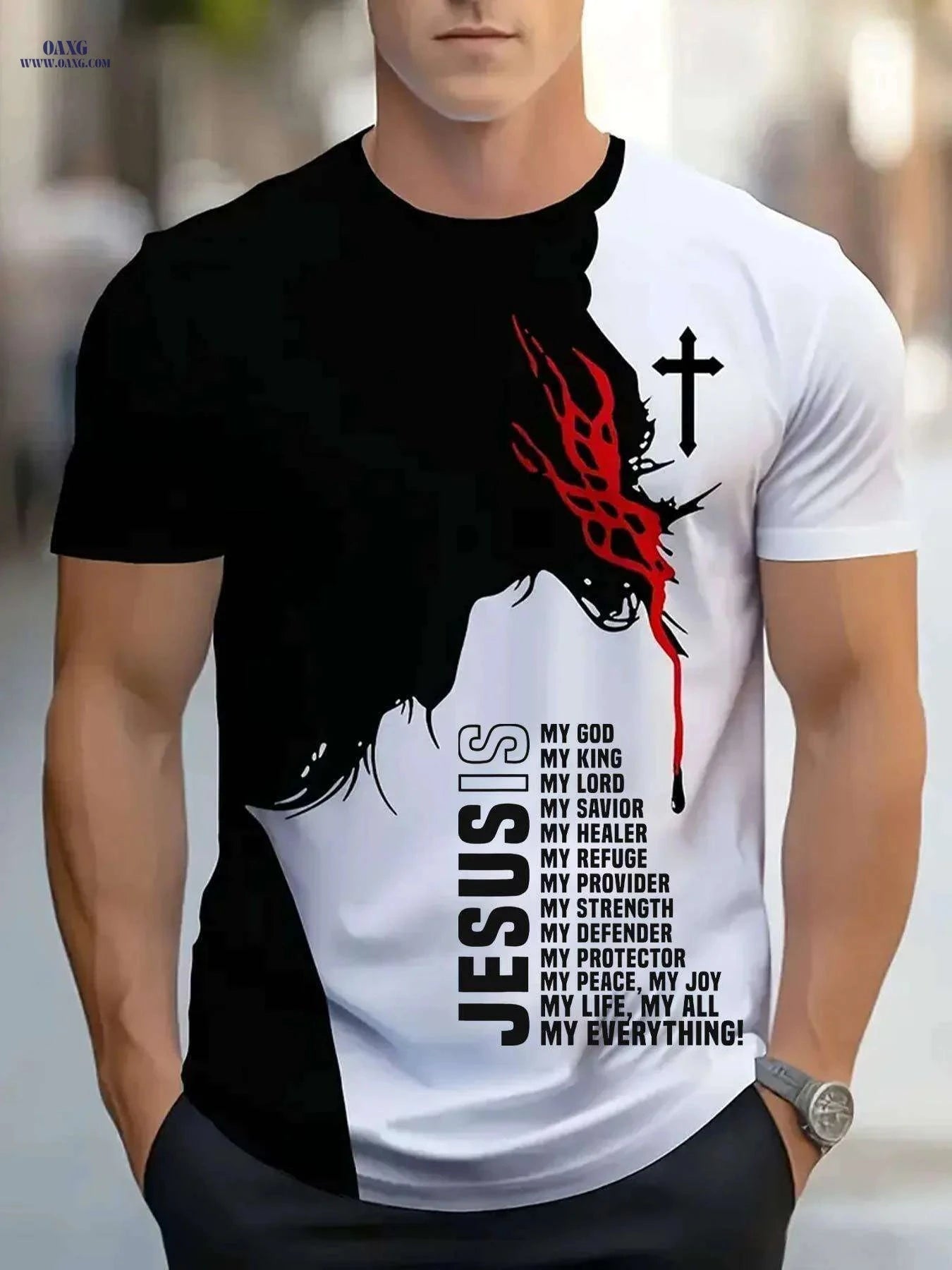 Men's Jesus Cross T-Shirt - Inspirational Black & White Graphic Tee   OAXG 