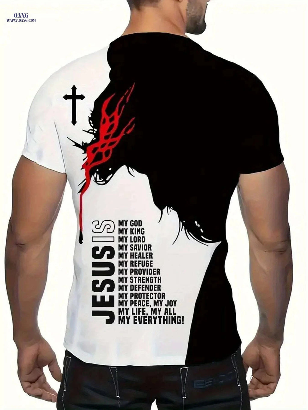 Men's Jesus Cross T-Shirt - Inspirational Black & White Graphic Tee   OAXG Mixed Color / S