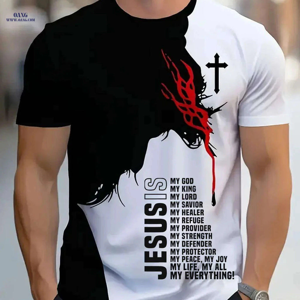 Men's Jesus Cross T-Shirt - Inspirational Black & White Graphic Tee   OAXG Mixed Color / S