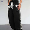 Men's Jogger Pants - Casual Fit with White Line Art Print, Pockets   OAXG Black / S