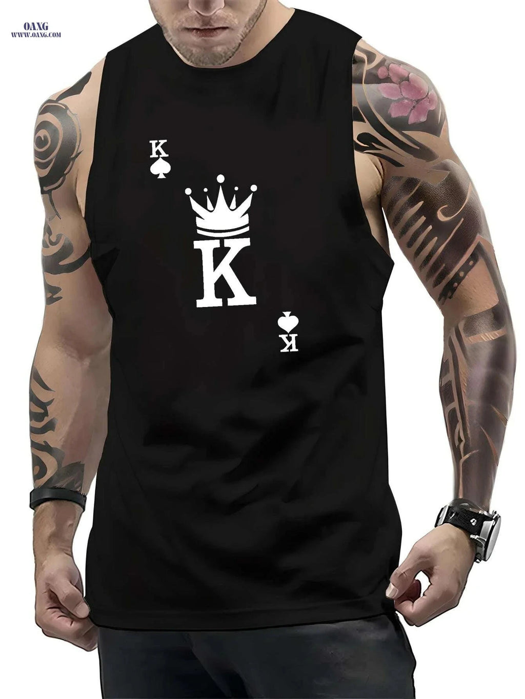 Men's K Graphic Print Tank Top - Casual Sleeveless Sports Tees   OAXG 