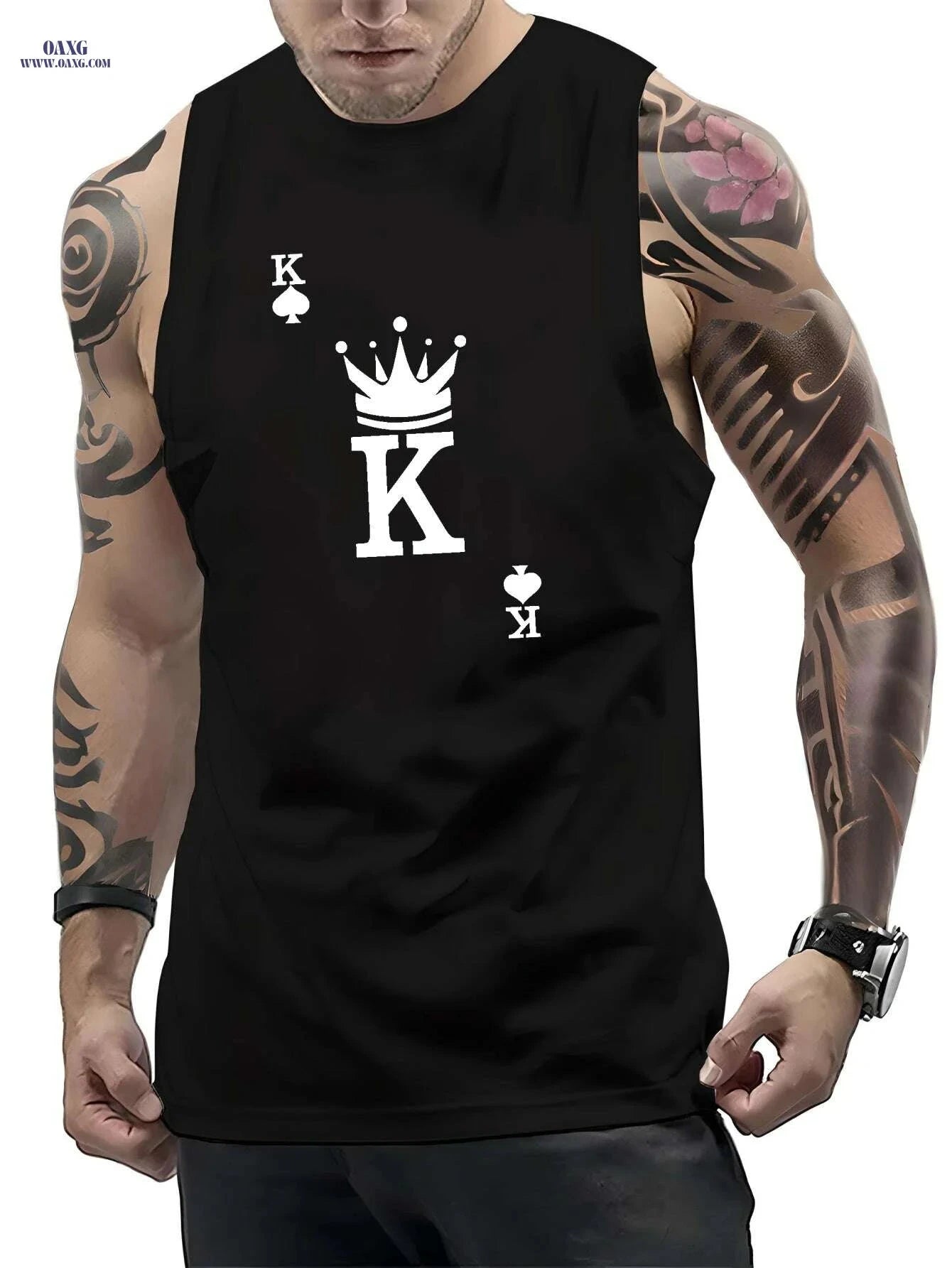 Men's K Graphic Print Tank Top - Casual Sleeveless Sports Tees   OAXG 