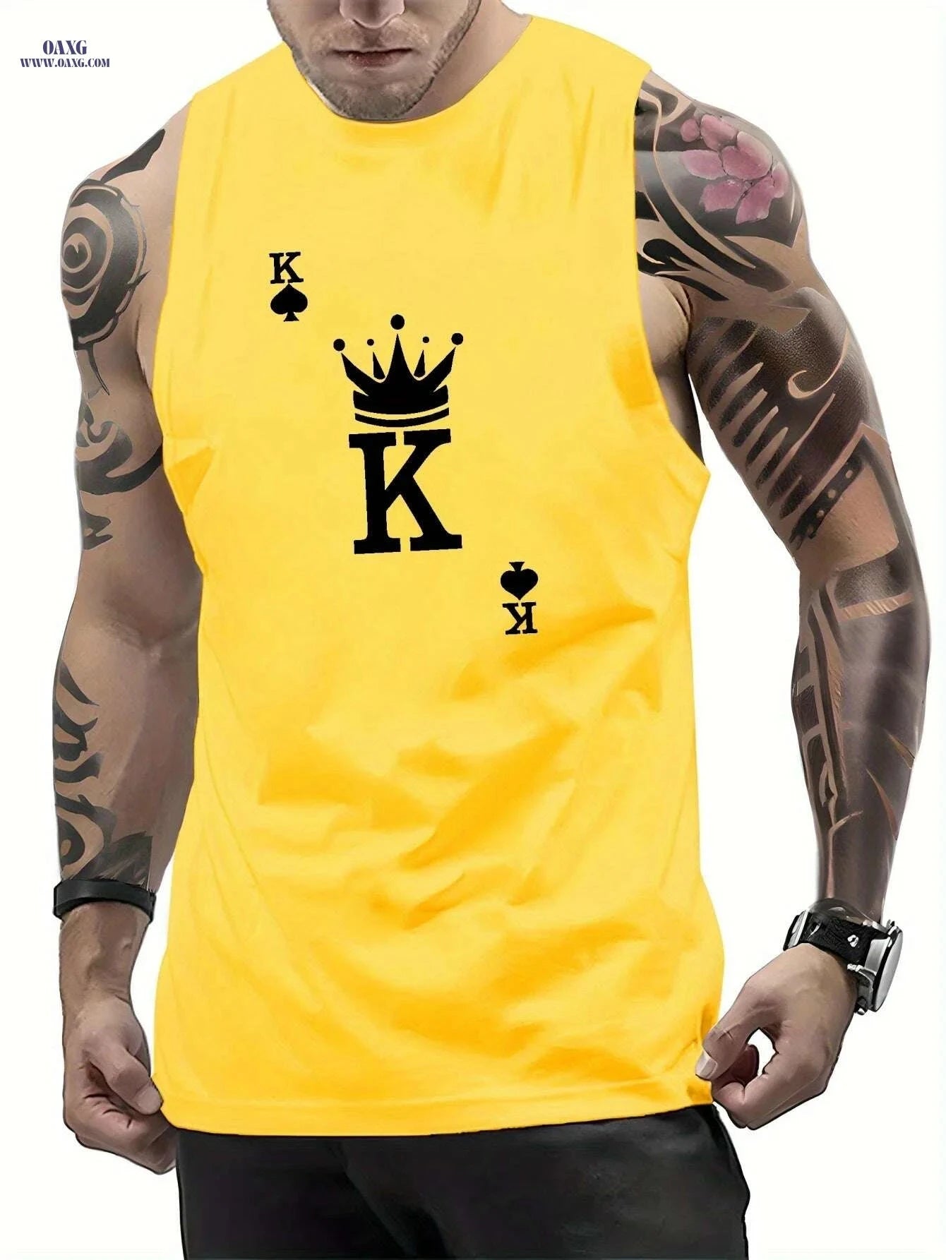 Men's K Graphic Print Tank Top - Casual Sleeveless Sports Tees   OAXG Yellow / S