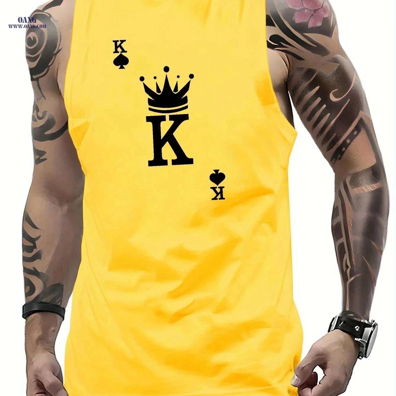 Men's K Graphic Print Tank Top - Casual Sleeveless Sports Tees   OAXG Yellow / S