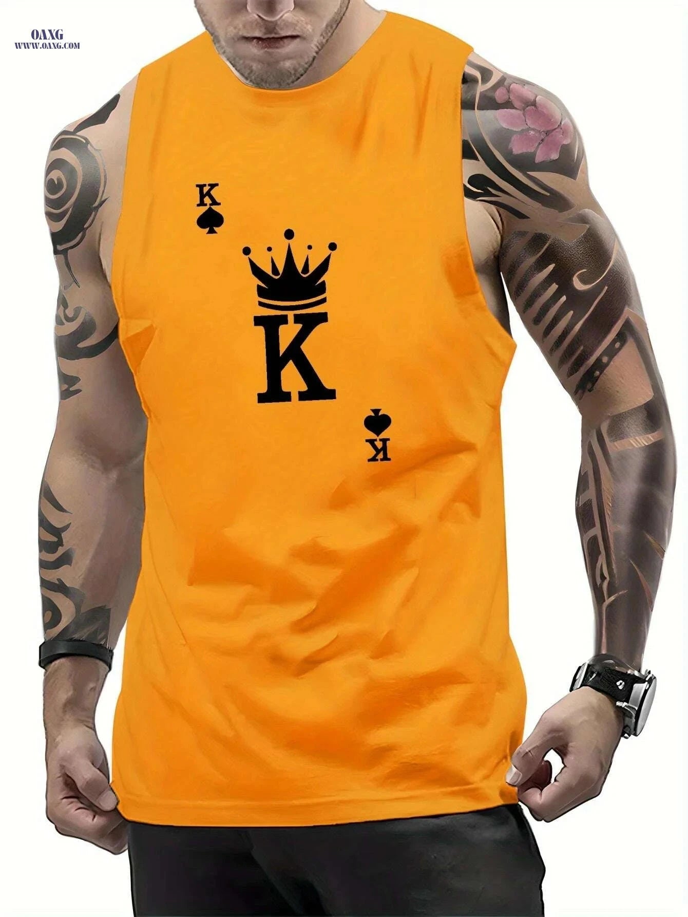 Men's K Graphic Print Tank Top - Casual Sleeveless Sports Tees   OAXG Yellow / S