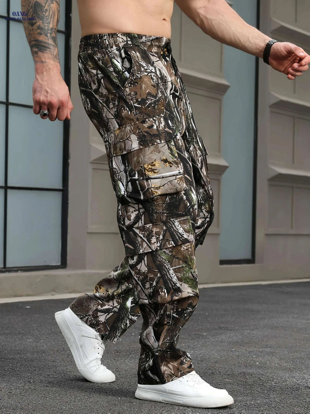 Men's Leaf Camo Cargo Pants - Loose Fit for Work and Hiking   OAXG 
