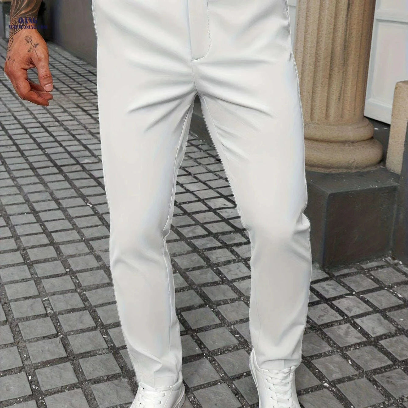 Men's Light Beige Dress Pants - Regular Fit, Non-Stretch Casual Style   OAXG 