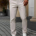 Men's Light Beige Dress Pants - Regular Fit, Non-Stretch Casual Style   OAXG 