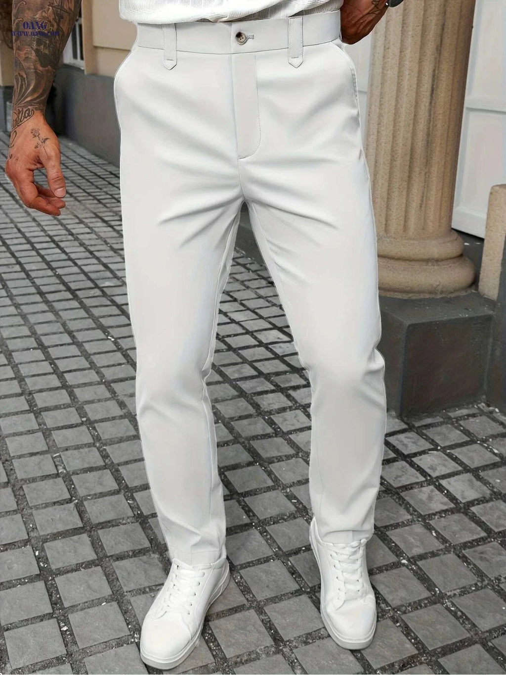 Men's Light Beige Dress Pants - Regular Fit, Non-Stretch Casual Style   OAXG Apricot / S