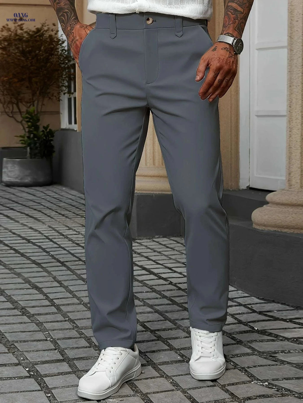 Men's Light Beige Dress Pants - Regular Fit, Non-Stretch Casual Style   OAXG Apricot / S