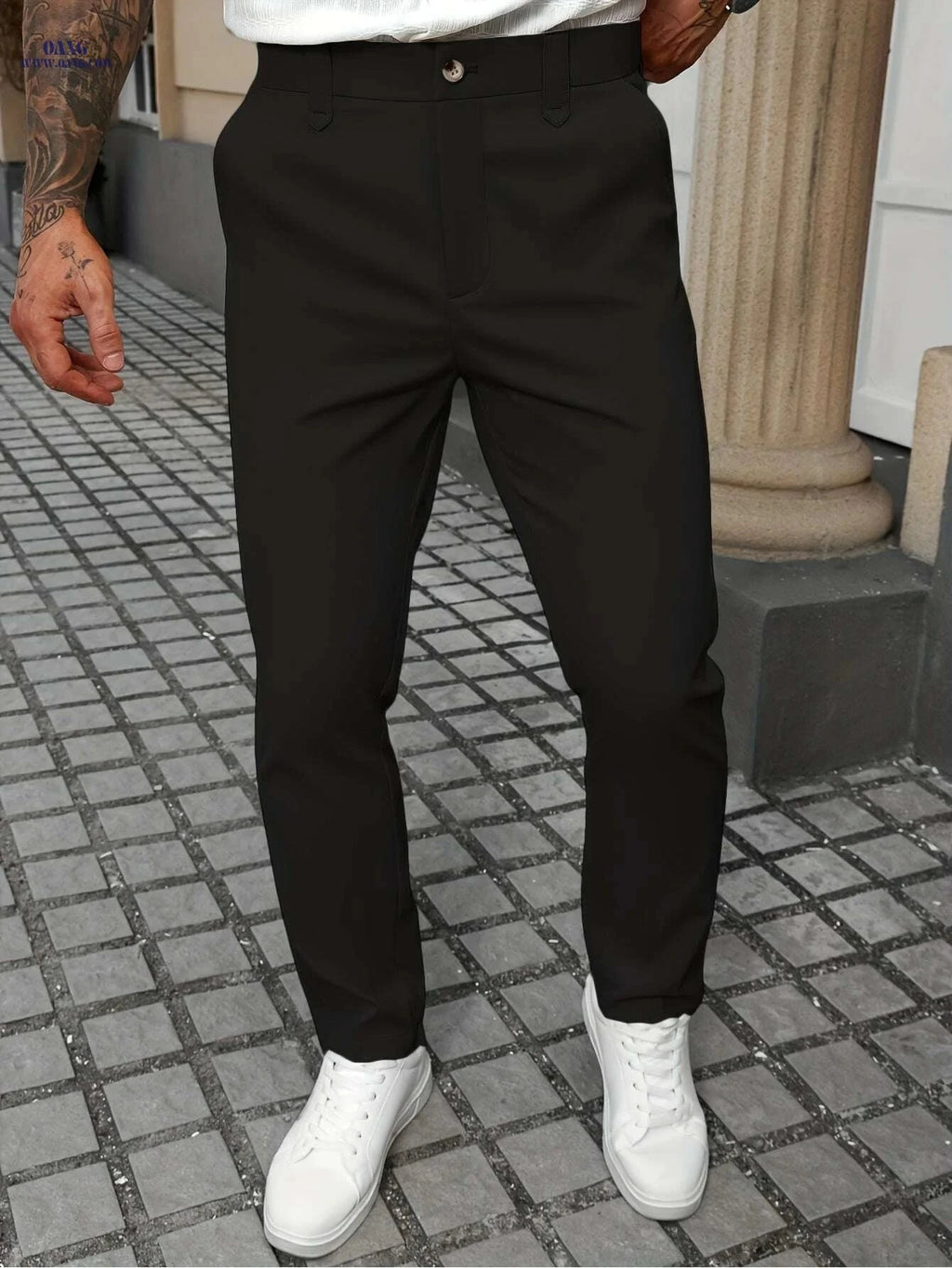 Men's Light Beige Dress Pants - Regular Fit, Non-Stretch Casual Style   OAXG 