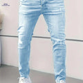 Men's Light Blue Distressed Skinny Jeans - Comfortable All-Season Fit   OAXG Sky Blue / XS