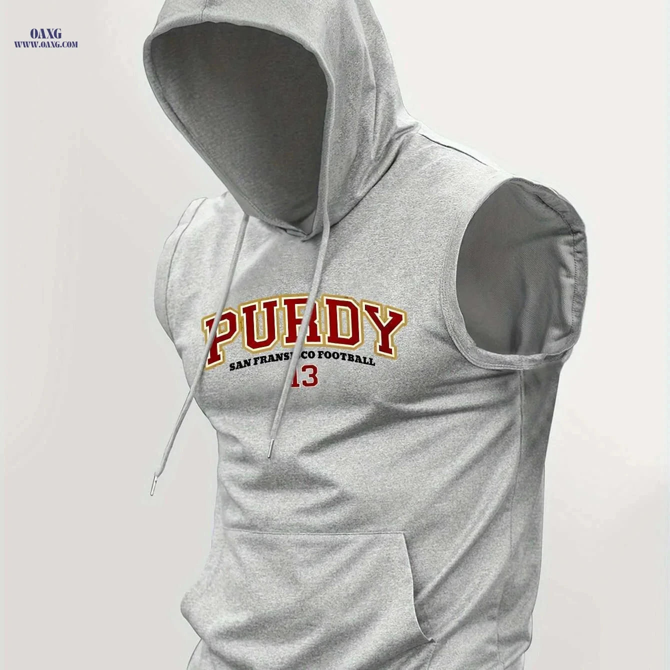 Men's Light Blue Hooded Tank Top - Purdy Football Print, Casual Style   OAXG 