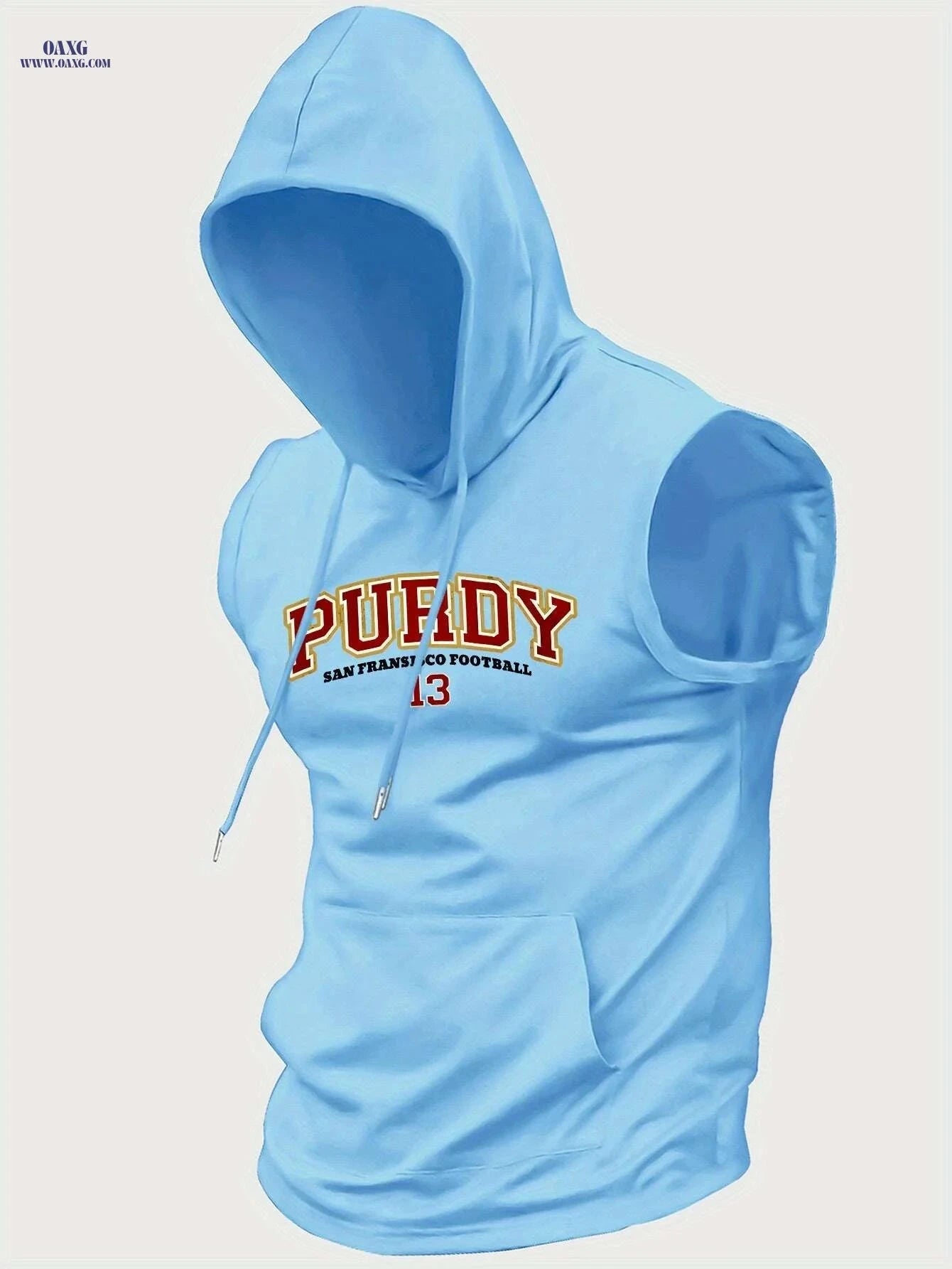 Men's Light Blue Hooded Tank Top - Purdy Football Print, Casual Style   OAXG 