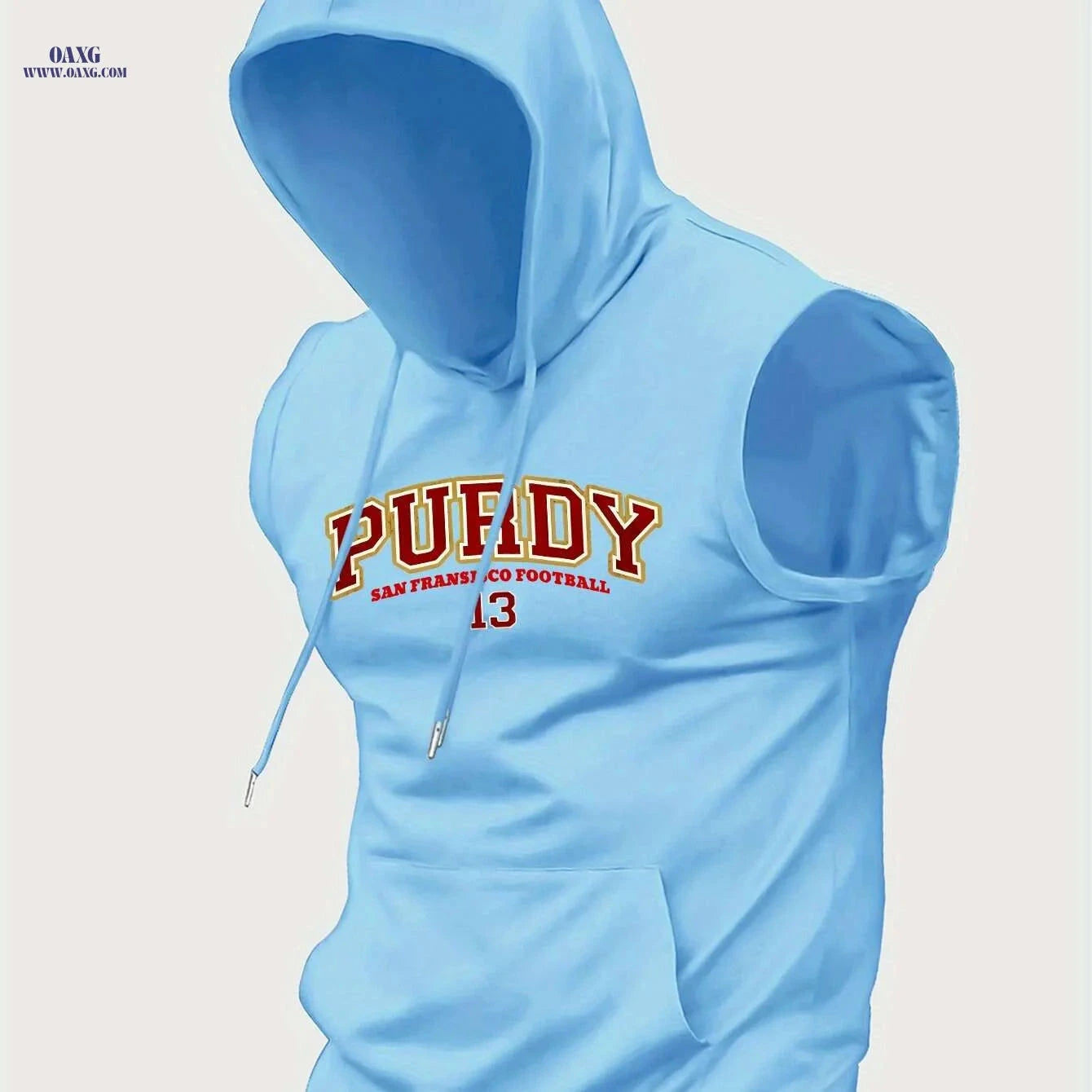 Men's Light Blue Hooded Tank Top - Purdy Football Print, Casual Style   OAXG Light Blue / S