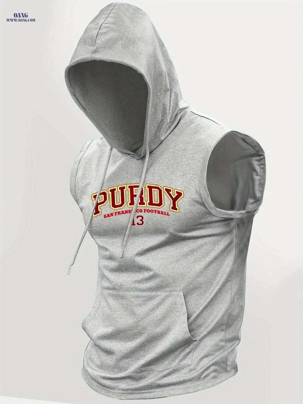 Men's Light Blue Hooded Tank Top - Purdy Football Print, Casual Style   OAXG Light Blue / S