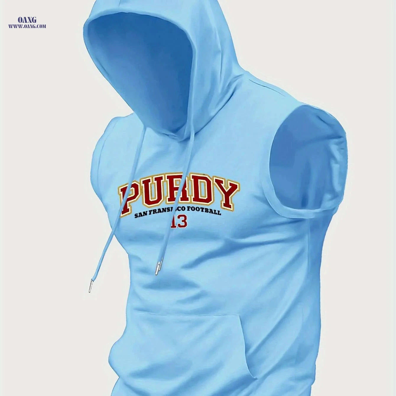 Men's Light Blue Hooded Tank Top - Purdy Football Print, Casual Style   OAXG Light Blue / S