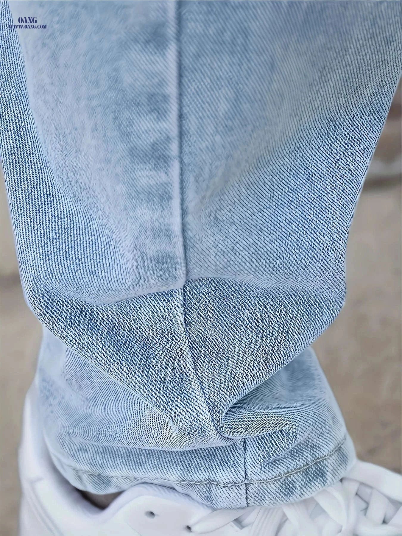 Men's Light Blue Stretch Jeans - Four-Season Casual Fit, Solid Color   OAXG 