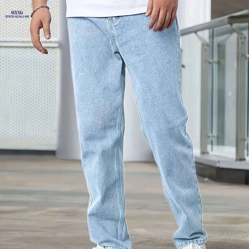 Men's Light Blue Stretch Jeans - Four-Season Casual Fit, Solid Color   OAXG Light Blue / FR S