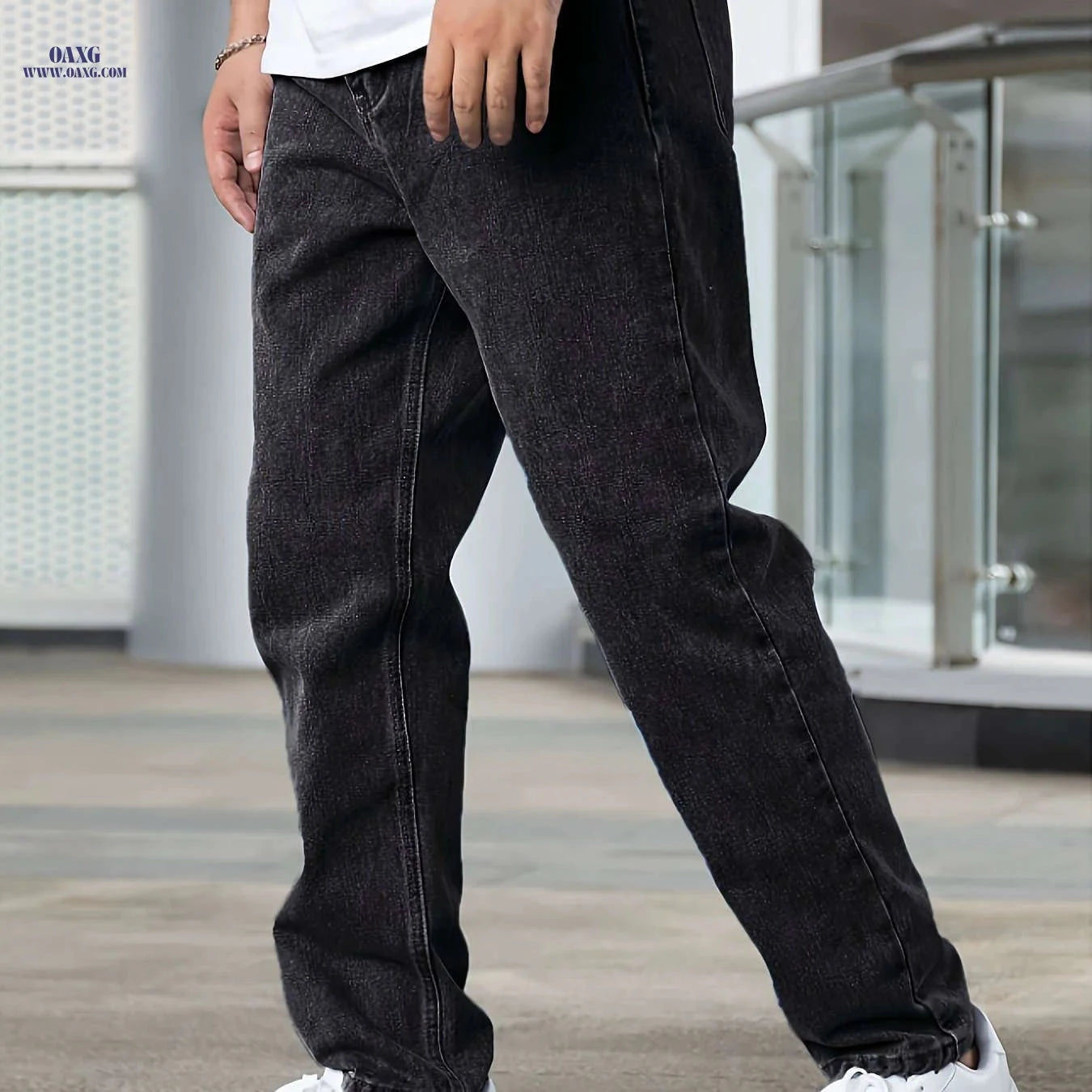 Men's Light Blue Stretch Jeans - Four-Season Casual Fit, Solid Color   OAXG Light Blue / FR S