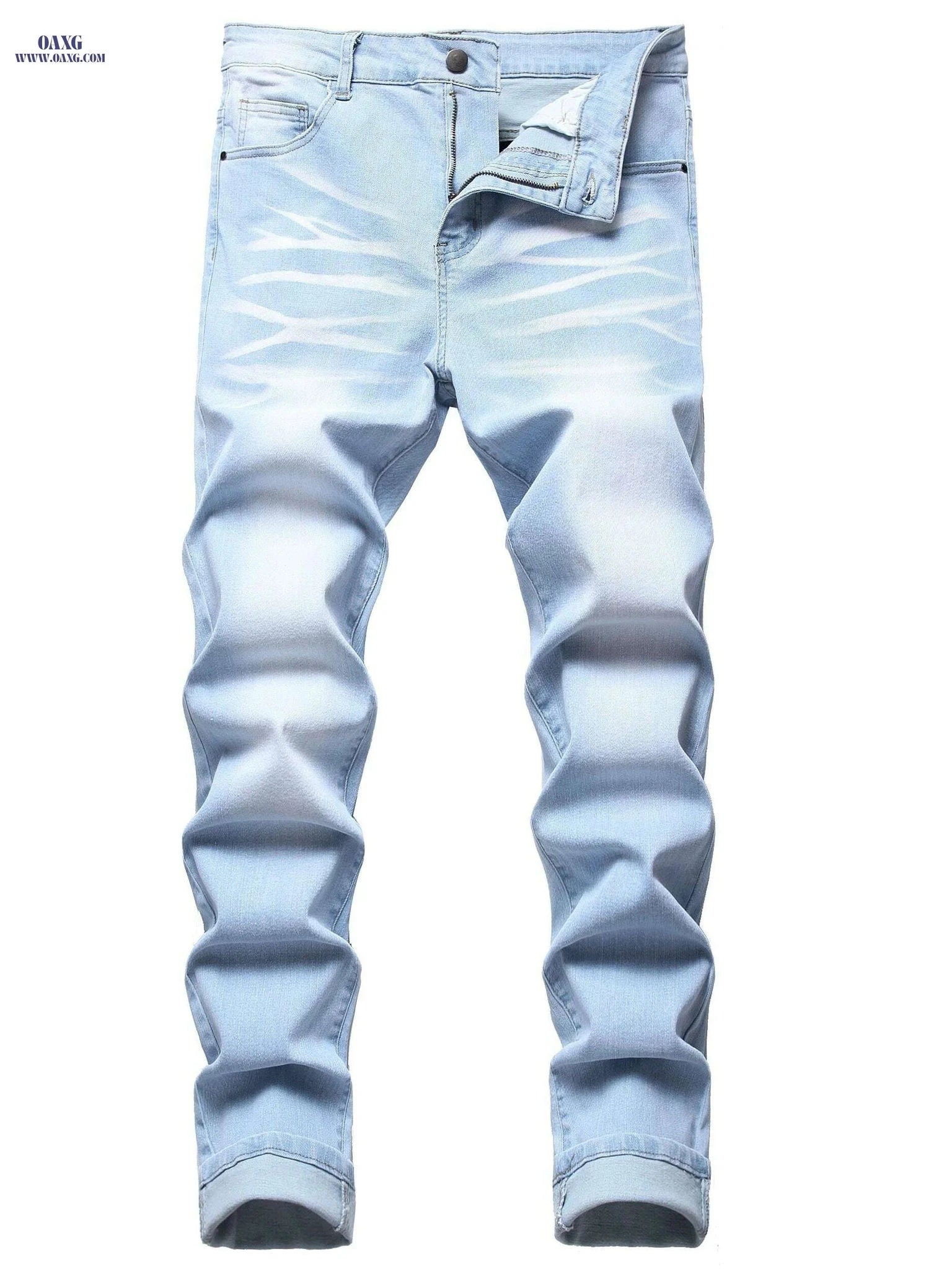 Men's Light Blue Stretch Slim Jeans - Casual, Comfortable Fit   OAXG Light Blue / 28