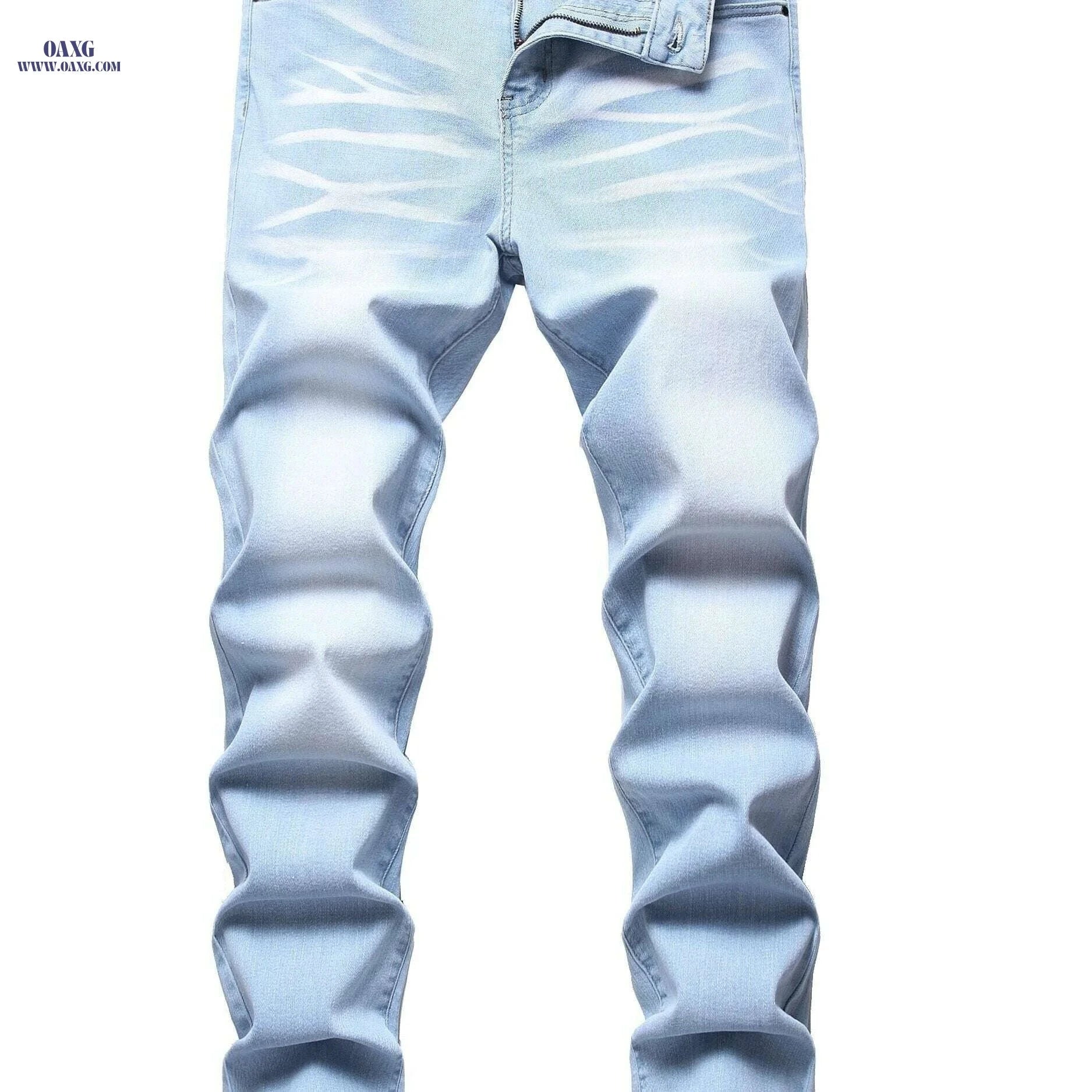 Men's Light Blue Stretch Slim Jeans - Casual, Comfortable Fit   OAXG Light Blue / 28