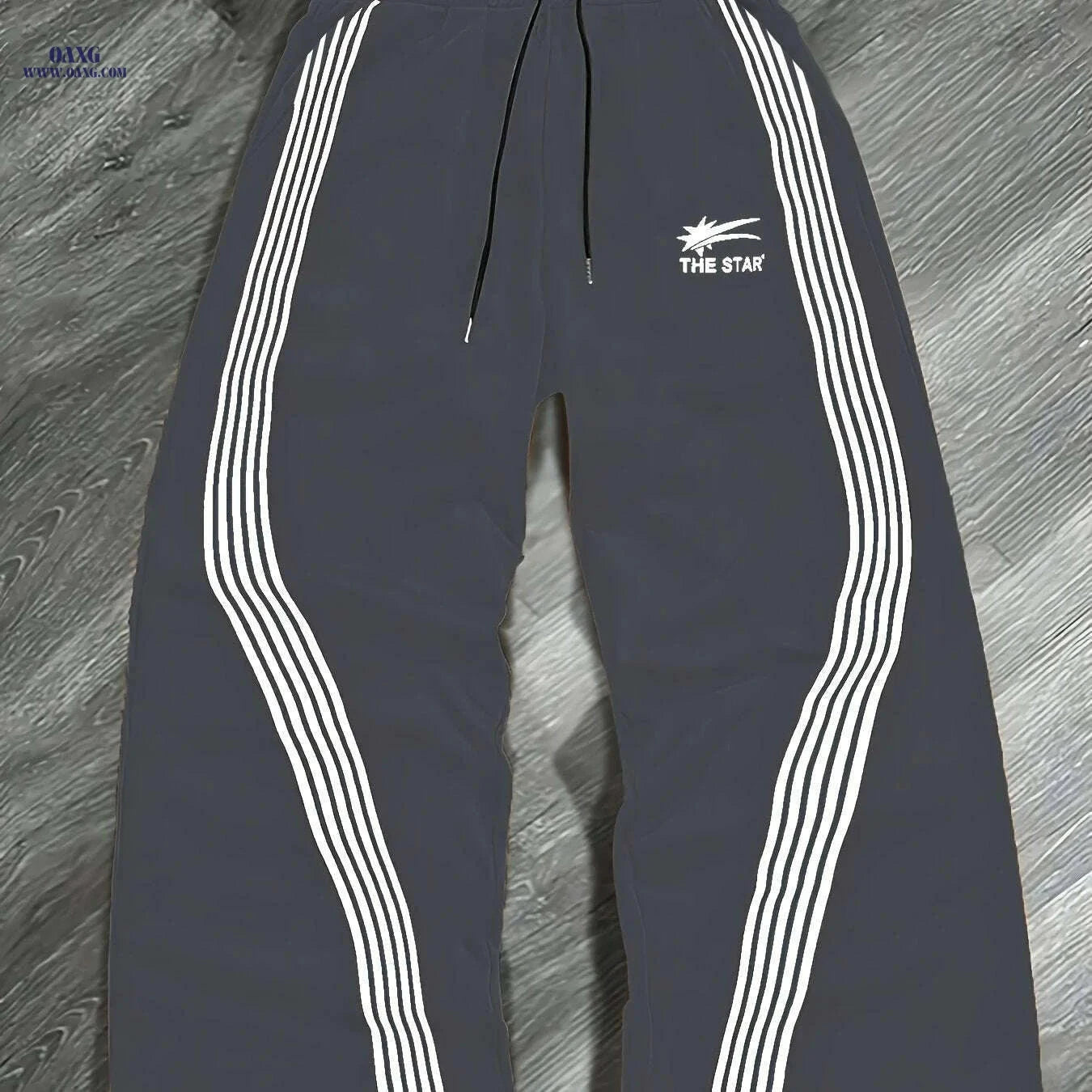 Men's Light Gray Athletic Pants - Loose Fit, Striped Sides, Pockets   OAXG 
