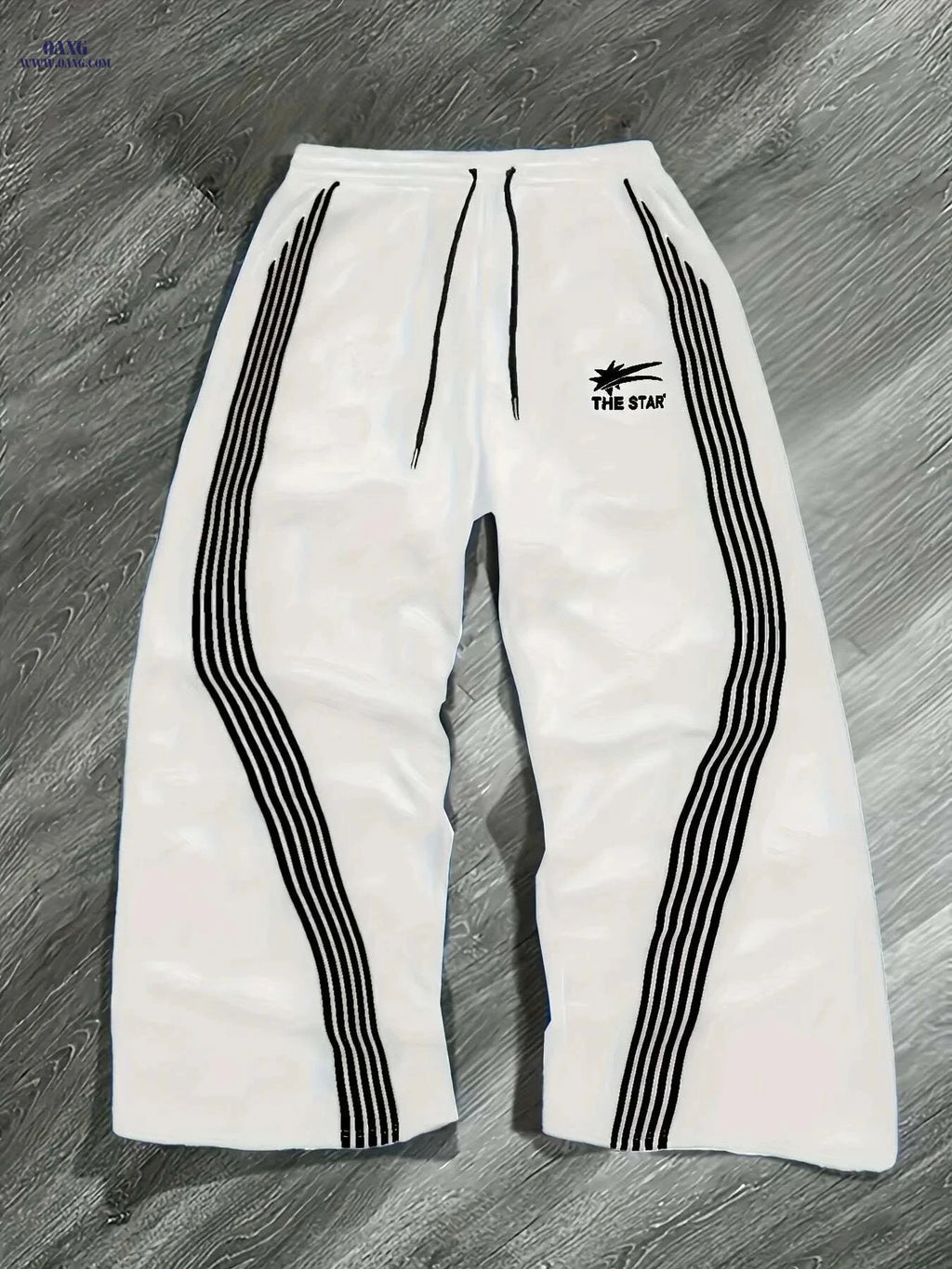 Men's Light Gray Athletic Pants - Loose Fit, Striped Sides, Pockets   OAXG 