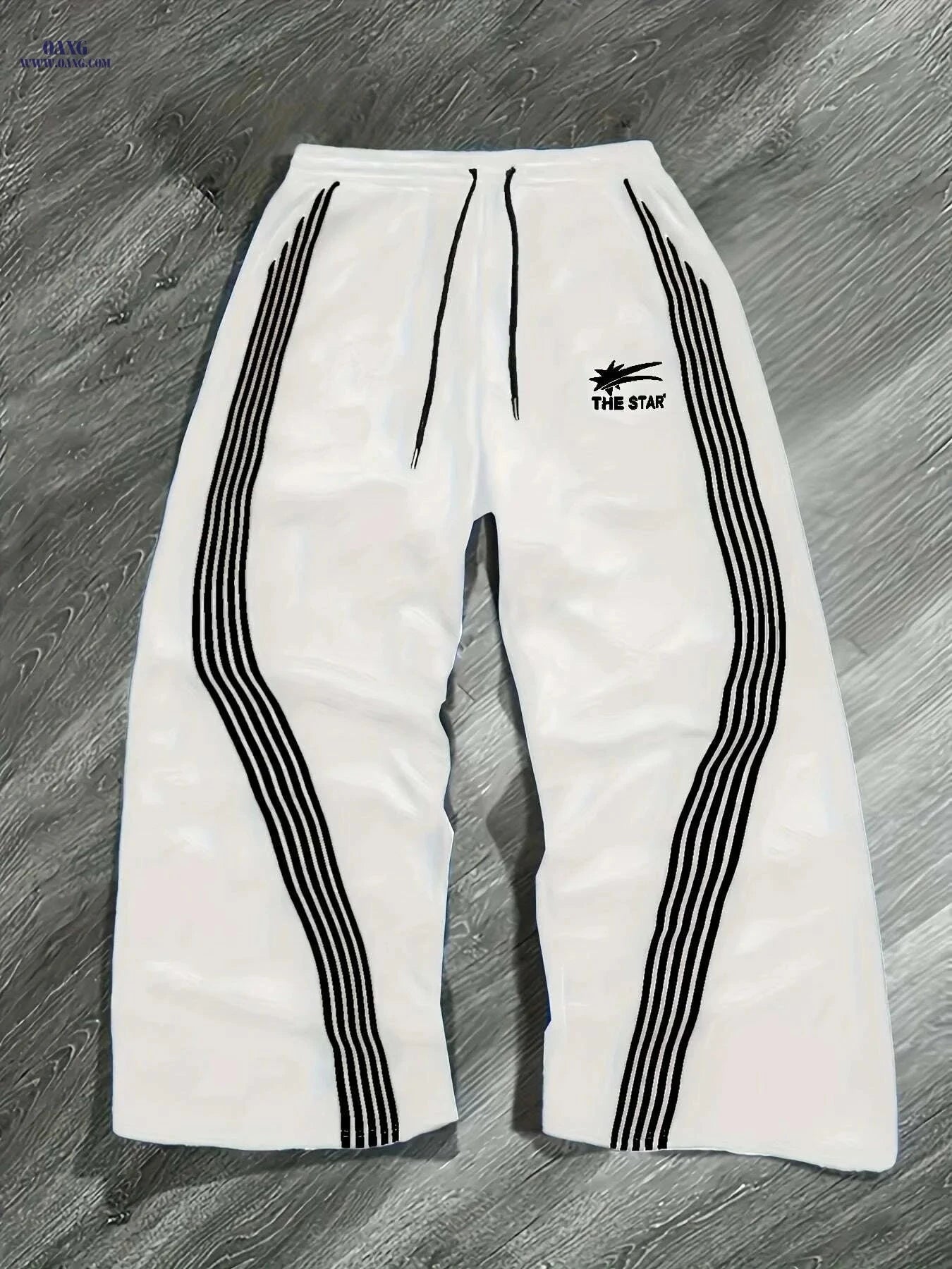 Men's Light Gray Athletic Pants - Loose Fit, Striped Sides, Pockets   OAXG 