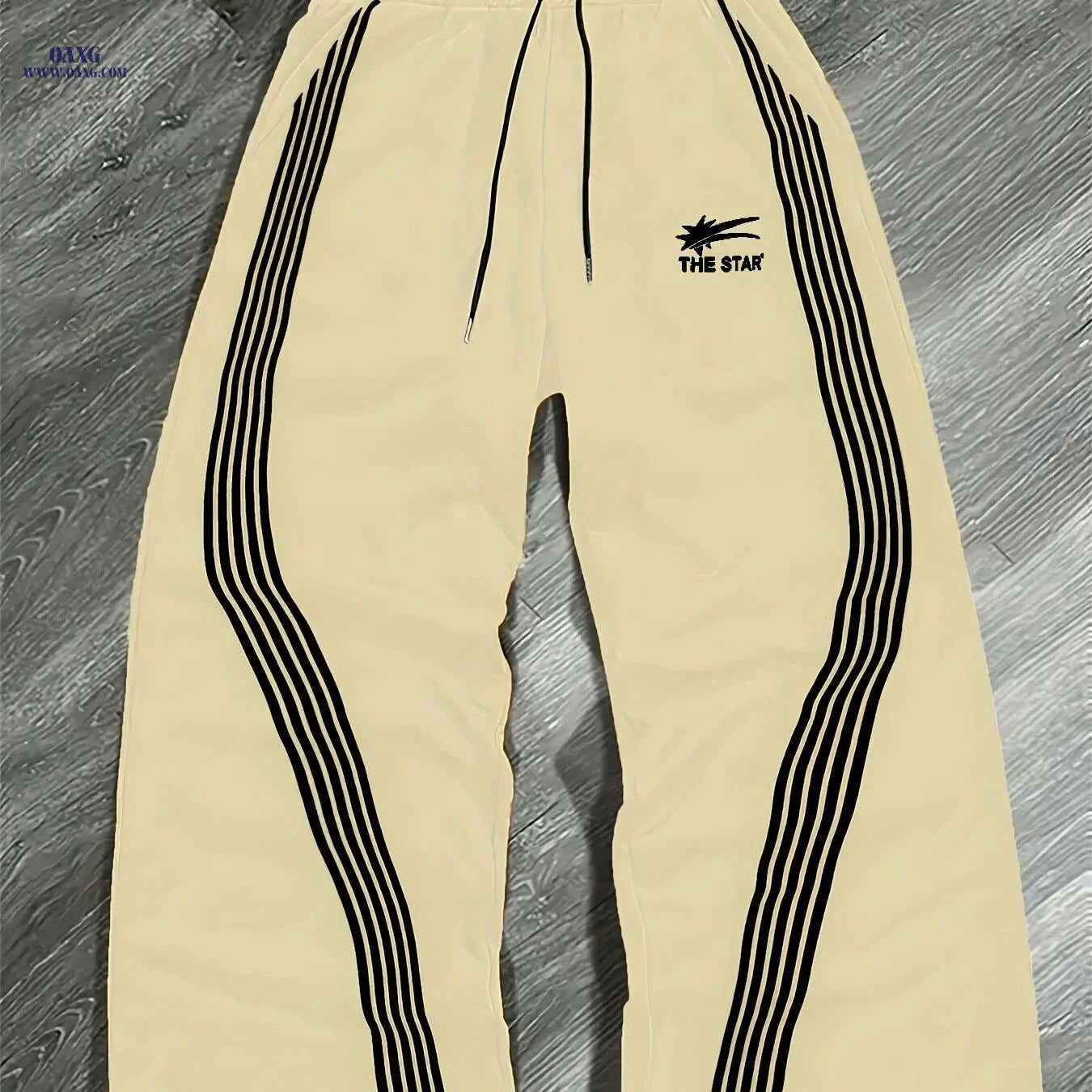 Men's Light Gray Athletic Pants - Loose Fit, Striped Sides, Pockets   OAXG 