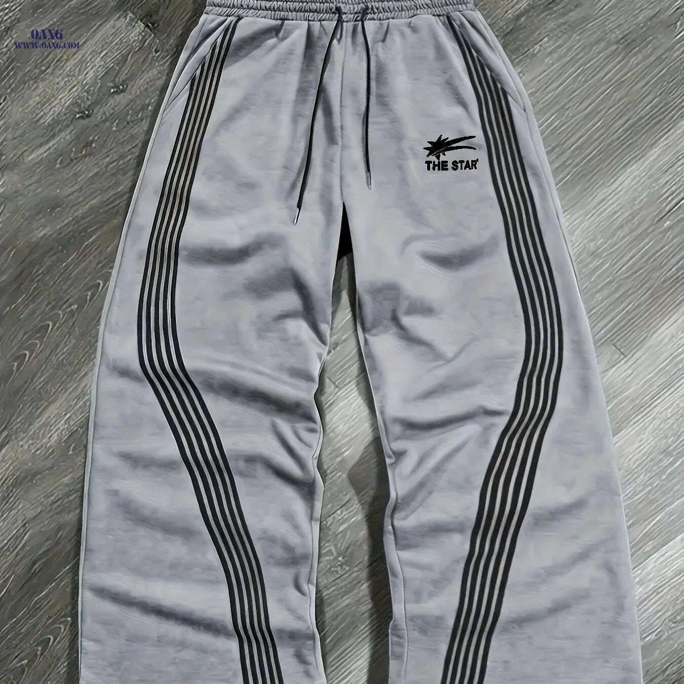 Men's Light Gray Athletic Pants - Loose Fit, Striped Sides, Pockets   OAXG Tangerine-red / XS