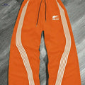 Men's Light Gray Athletic Pants - Loose Fit, Striped Sides, Pockets   OAXG Tangerine-red / XS