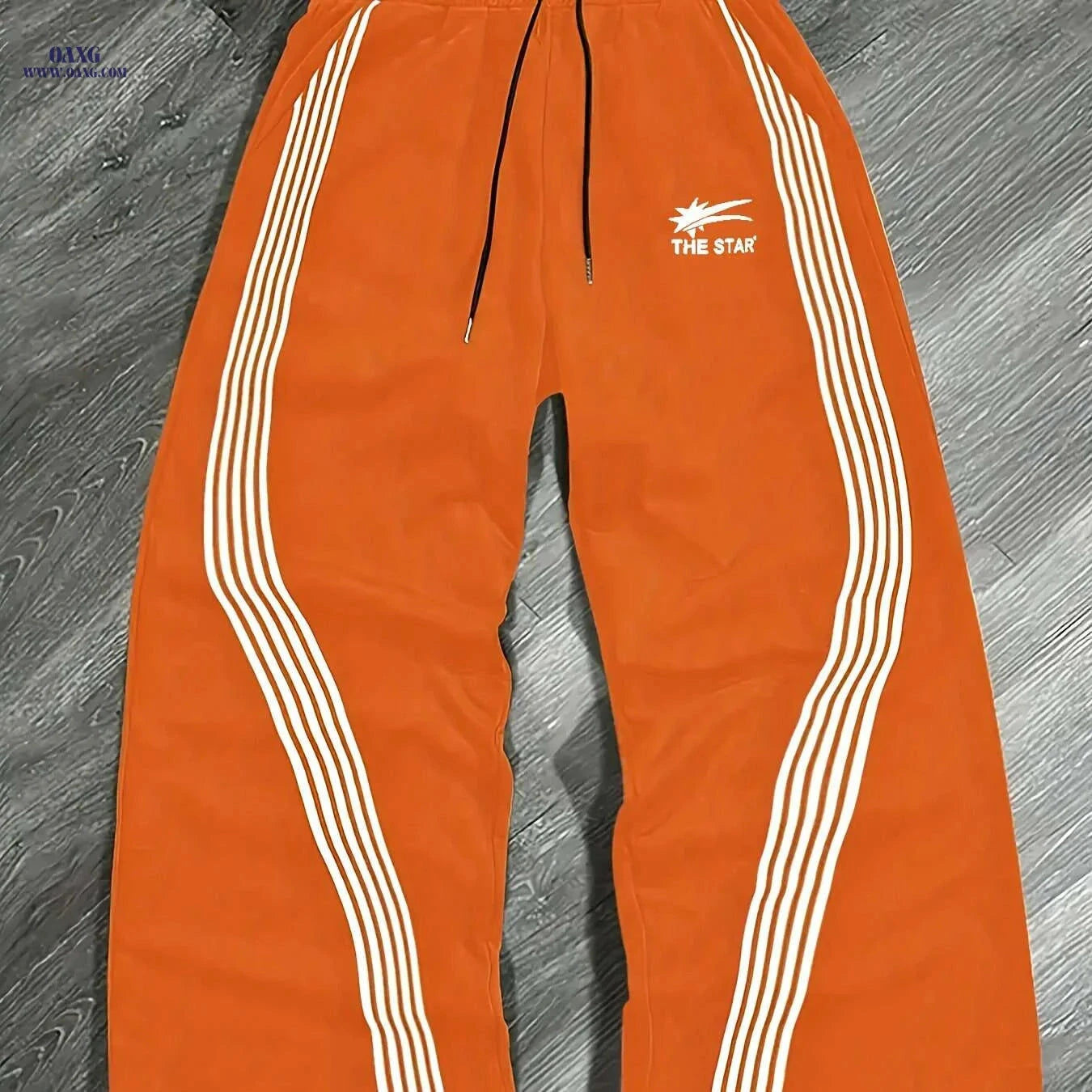 Men's Light Gray Athletic Pants - Loose Fit, Striped Sides, Pockets   OAXG Tangerine-red / XS